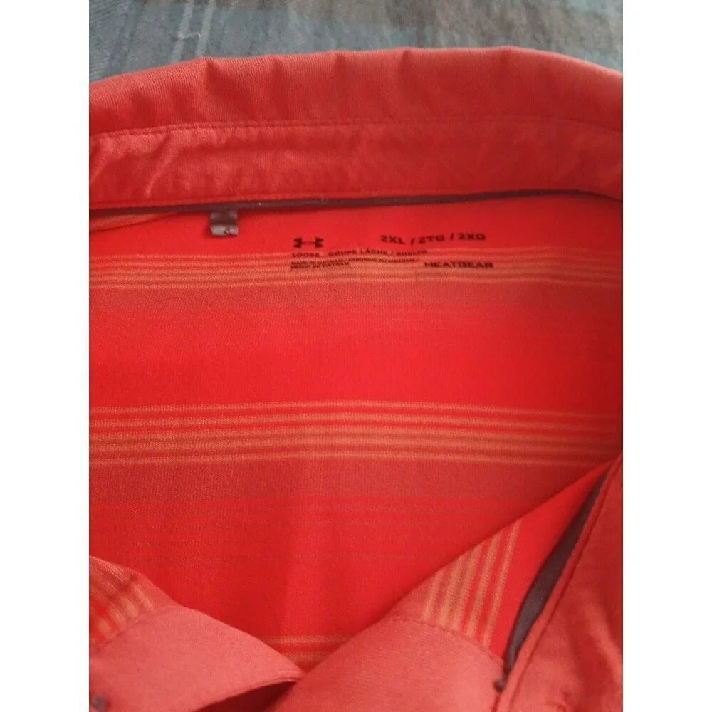 Under‎ Armour Mens Shirt Size XXL  Heat Gear Polo  Striped Polyester!!